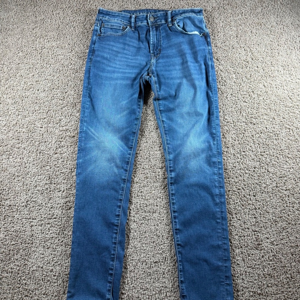 American Eagle Mid Rise air flex‎ Medium Wash Skinny Jeans 34x36 womens denim